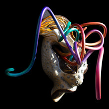 Load image into Gallery viewer, Twisted colourful forms coming from a sculpted mouth