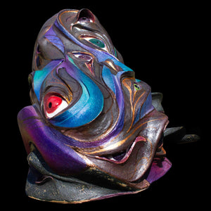 Mysterious swirling colours on ceramic sculpture